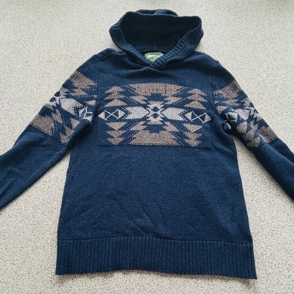 American Eagle Aztec Hoodie Mens M Tall Navy Southwest Boho Knit Sweater - Picture 2 of 9